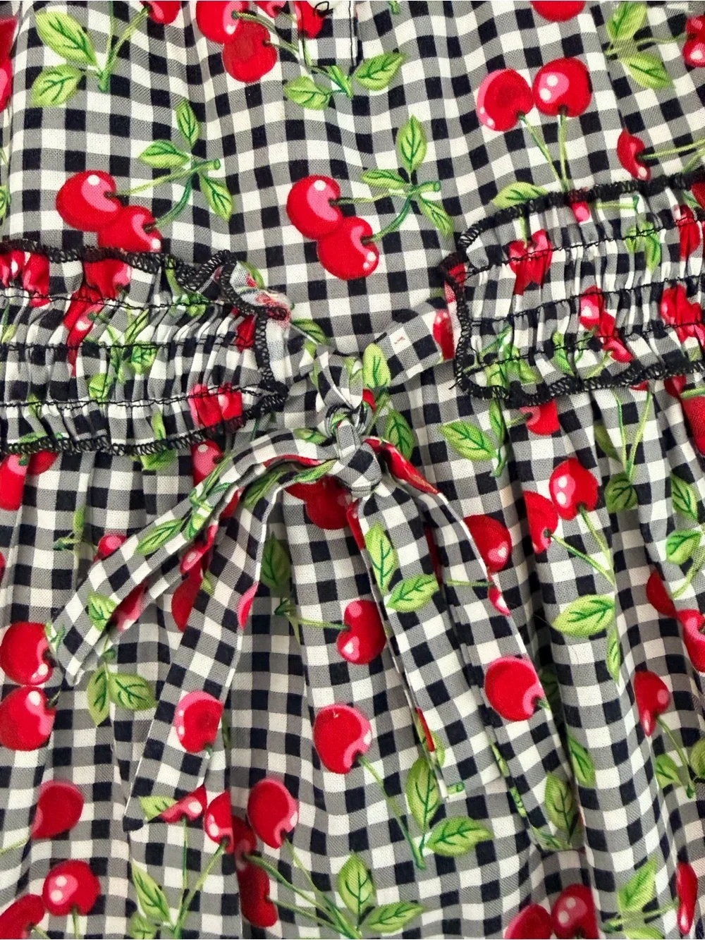 ASD Living Kids Gingham Cherry Apron with Tie Waist